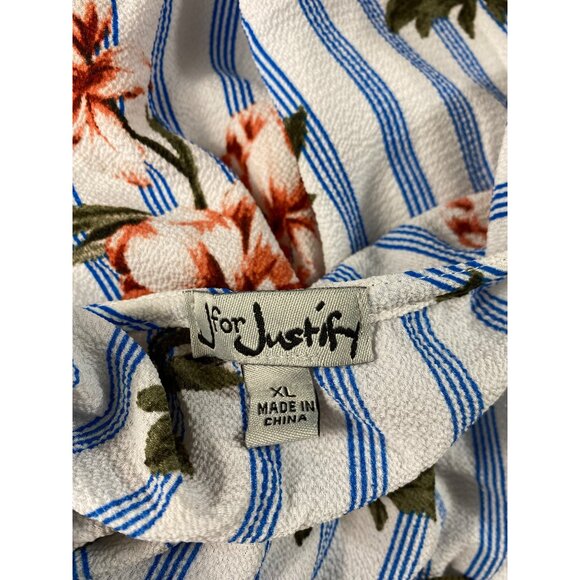 Floral & Striped Dress XL Short Sleeve Tie Sleeve Detail Zipper Feminine Cute - Picture 8 of 9